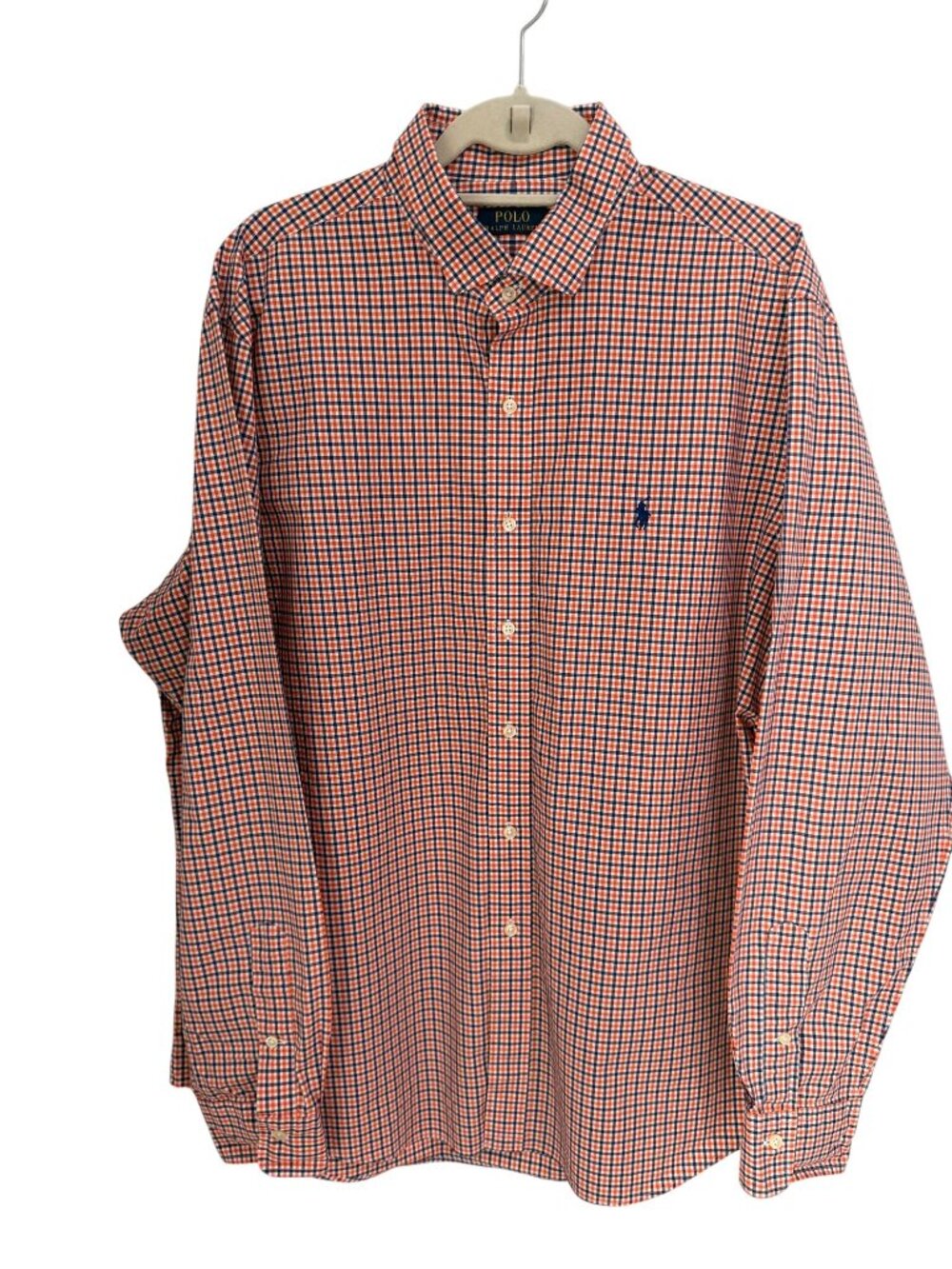 Polo Ralph Lauren Blue Label Orange Navy Gingham Cotton Shirt | XXL